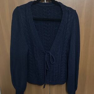Navy Knit Tie-Front Women’s Sweater